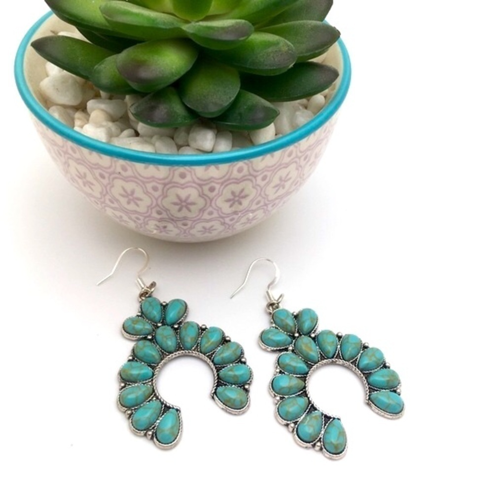 Turquoise Squash Blossom Hoop Earrings